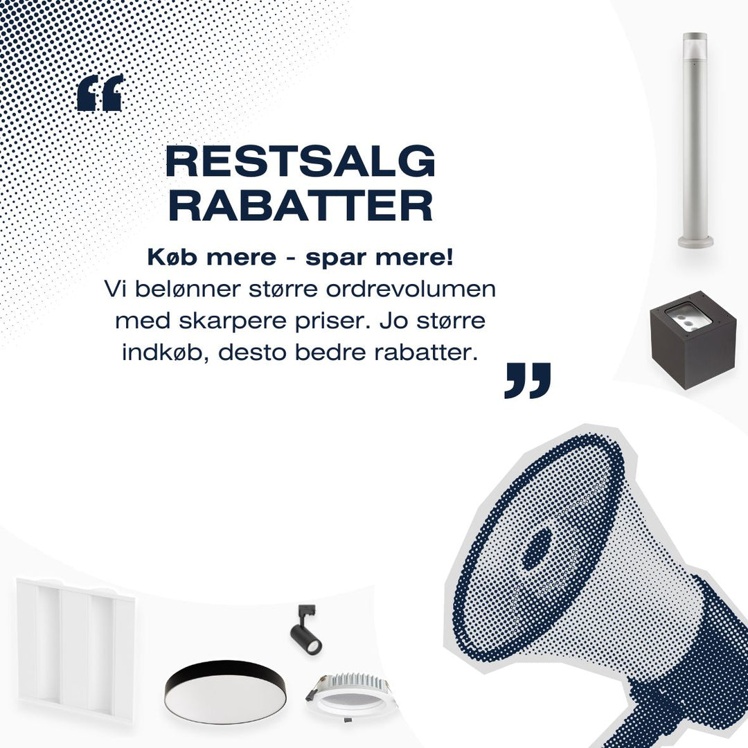NYHED - Restsalgsrabatter! Vi belønner større ordrevolumen med skarpere priser. Jo større indkøb, desto bedre rabatter.